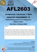 AFL2603 Assignment 15 (SESOTHO COMPLETE ANSWERS) Semester 1 2024 - DUE March 2024;