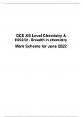 GCE AS Level Chemistry A H032/01: Breadth in chemistry Mark Scheme for June 2022