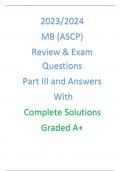 2023/2024 MB (ASCP) Review & Exam Questions Part III and Answers With Complete Solutions Graded A+