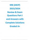 2023 MB (ASCP) Review & Exam Questions Part I and Answers with Complete Solutions, Graded A+
