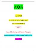AQA A-level DESIGN AND TECHNOLOGY: PRODUCT DESIGN 7552/2 Paper 2 Designing and Making Principles Question Paper + Mark scheme [MERGED] June 2022