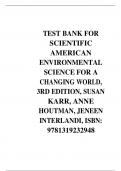 TEST BANK FOR SCIENTIFIC AMERICAN ENVIRONMENTAL SCIENCE FOR A CHANGING WORLD, 3RD EDITION, SUSAN KARR, ANNE HOUTMAN, JENEEN INTERLANDI, ISBN: 9781319232948
