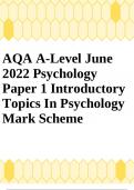 AQA A-Level June 2022 Psychology Paper 1 Introductory Topics In Psychology Mark Scheme