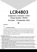 LCR4803 Assignment 2 (ANSWERS) Semester 2 2023 - DISTINCTION GUARANTEED