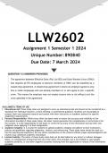 LLW2602 Assignment 1 (ANSWERS) Semester 1 2024 (890840) - DISTINCTION GUARANTEED -(3 different answers included)