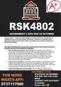 RSK4802 Assignment 2 2023 (COMPLETE ANSWERS) - DUE 23 OCTOBER 2023