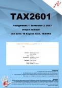 TAX2601 Assignment 1 (COMPLETE ANSWERS) Semester 2 2023 () - DUE 16 August 2023 
