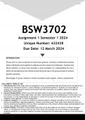 BSW3702 Assignment 1 (ANSWERS) 2024 - DISTINCTION GUARANTEED
