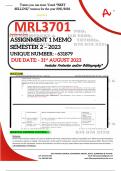 MRL3701 ASSIGNMENT 1 MEMO - SEMESTER 2 - 2023 - UNISA - (DETAILED ANSWERS WITH REFERENCES - DISTINCTION GUARANTEED) – DUE DATE: - 31 AUGUST 2023 - UNIQUE NUMBER: - 631879