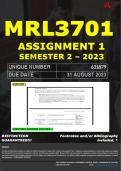 MRL3701 ASSIGNMENT 1 MEMO - SEMESTER 2 - 2023 - UNISA - DUE DATE: - 31 AUGUST 2023 (DETAILED MEMO – FULLY REFERENCED – 100% PASS - GUARANTEED) 