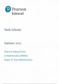 PEARSON EDEXCEL GCE IN MATHEMATICS (9MAO) PAPER 01 PURE MATHEMATICS2023 (MARK SCHEME)
