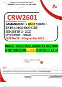 CRW2601 ASSIGNMENT 2 QUIZ MEMO - SEMESTER 2 - 2023 - UNISA - (UNIQUE NUMBER: - 587699 ) (DISTINCTION GUARANTEED) – DUE DATE 8 SEPTEMBER 2023