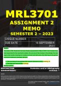 MRL3701 ASSIGNMENT 2 MEMO - SEMESTER 2 - 2023 - UNISA - DUE DATE: - 18 SEPTEMBER 2023 (DETAILED MEMO – FULLY REFERENCED – 100% PASS - GUARANTEED)