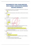 BIOCHEMISTRY FINAL EXAM QUESTION WITH CORRECT HIGHLIGHTED ANSWERS 2023/2024 GRADED A+