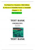 TEST BANK For Chemistry 10th Edition by Steven S. Zumdahl; Susan A. Zumdahl | Verified Chapter's 1 - 22 |