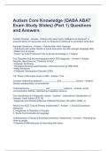 Autism Core Knowledge (QABA ABAT Exam Study Slides) (Part 1) Questions and Answers