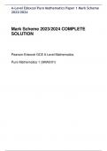 Edexcel A-Level Pure Mathematics Paper 1 Mark Scheme 2023/2024 100% VERIFIED COMPLETE SOLUTION