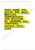 Test bank for quick and easy medical terminology 9th edition by leonard all chapters 2023-2024 Latest Update