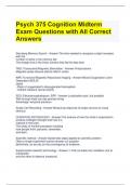 Psych 375 Cognition Midterm Exam Questions with All Correct Answers 