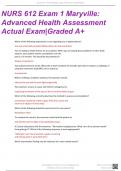 NURS 612 EXAM 1 MARYVILLE UNIVERSITY: ADVANCED HEALTH ASSESSMENT EXAMS WITH ACTUAL QUESTIONS AND ANSWERS |LATEST 2024  ALREADY GRADED A+