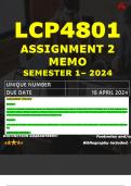 LCP4801 ASSIGNMENT 2 MEMO - SEMESTER 1 - 2024 UNISA – DUE DATE: - 16 APRIL 2024 (DETAILED ANSWERS WITH FOOTNOTES AND A BIBLIOGRAPHY - DISTINCTION GUARANTEED!)