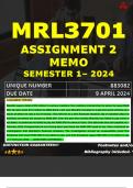 MRL3701 ASSIGNMENT 2 MEMO - SEMESTER 1 - 2024 UNISA – DUE DATE: - 9 APRIL 2024 (DETAILED ANSWERS WITH FOOTNOTES AND A BIBLIOGRAPHY - DISTINCTION GUARANTEED!)