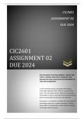 CIC2601 Assignment  02 Semester 1   2024. THIS DOCUMENT CONTAINS ANSWERS,  SUBJECT AND TOPICS: LEARNING OBJECTIVES: TECHNOLOGY TOOL EXPLORATION AND LESSON PLAN FOR ASSIGNMENT 02. 100% PASS GUARANTEED.   In this workshop activity, participants will design 