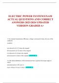 ELECTRIC POWER SYSTEM EXAM  ACTUAL QUESTIONS AND CORRECT  ANSWERS 2023/2024 UPDATED  VERSION GRADED A+