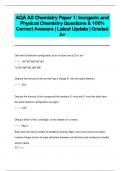 AQA AS Chemistry Paper 1: Inorganic and  Physical Chemistry Questions & 100%  Correct Answers | Latest Update | Graded  A+