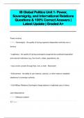 IB Global Politics Unit 1- Power,  Sovereignty, and International Relations Questions & 100% Correct Answers |  Latest Update | Graded A+