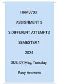 HRM3703 ASSIGNMENT 5 2024 Semester 1- ANSWERS FOR TWO ATTEMPTS 