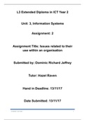 Unit 3 Information Systems Assignment 2 Report; Pass, Merit, Distinction Achieved
