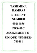 PRS401C assignment one 2019/2020 answers 