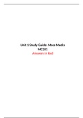 MC101 (Mass Communication in Society) - Unit 1 Study Guide for Quiz - Graded A - SEMO