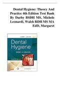 DARBY & WALSH DENTAL HYGIENE THEORY AND PRACTICE, 4TH EDITION TEST BANK