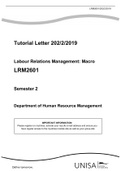 LRM2601 Semester 2 Tutorial Letter 202,2, 2019 Labour Relations Management Macro