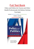 Policy and Politics for Nurses and Other Health Professionals 3rd Edition Nickitas Test Bank ISBN: 9781284140392