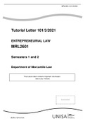 MRL2601 - Entrepreneurial Law; MRL2601 - Entrepreneurial Law marked assignment; CRW2602 - Criminal Law: Specific Crimes