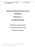 Final Project Part I Task 1/ISOL 533 - Information Security and Risk Management Project Task – 1 Risk Management Plan