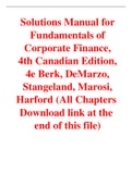 Fundamentals of Corporate Finance 4th Edition Canadian Edition By Berk, DeMarzo, Stangeland, Marosi, Harford (Solutions Manual)