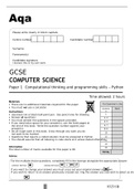 Aqa GCSE Computer Science 8525/1B Question Paper Paper 1 Computational thinking and programming skills – Python June2022 Final.